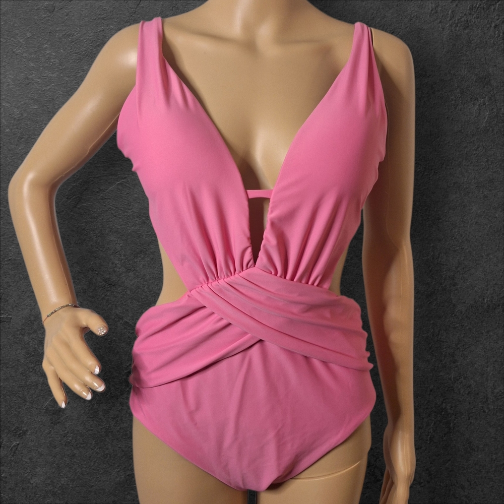 Bar III Pink One-Piece Swimsuit with Twist Front Cutout